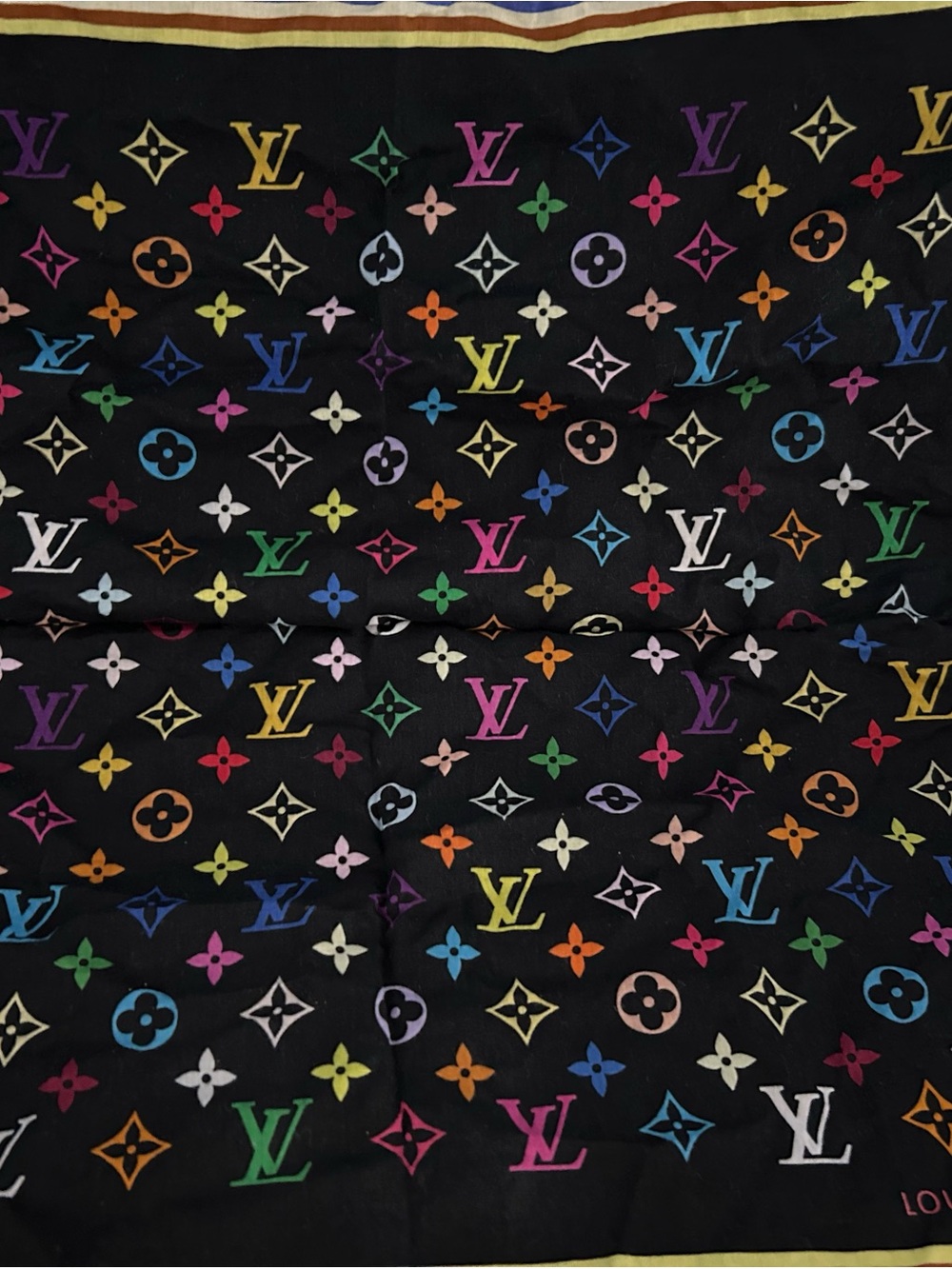 Louis Vuitton Black Multicolor Monogram Silk Scarf Takashi Murakami collab